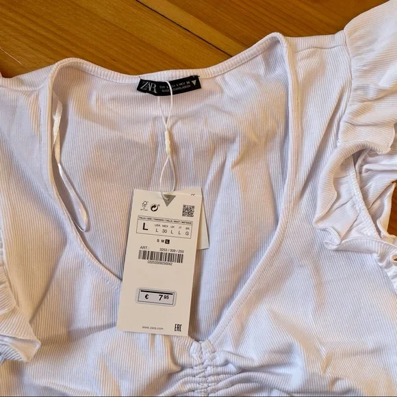 NWT Zara White Crop Top Women’s Large Scrunch Detail - Picture 5 of 6